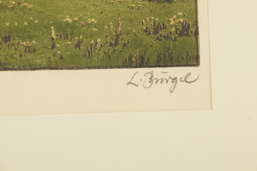 Hand Colored Etching of Mountain Landscape