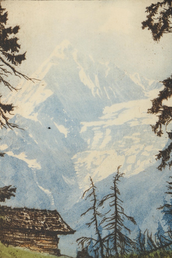 Signed Etching of Landscape with Cabin
