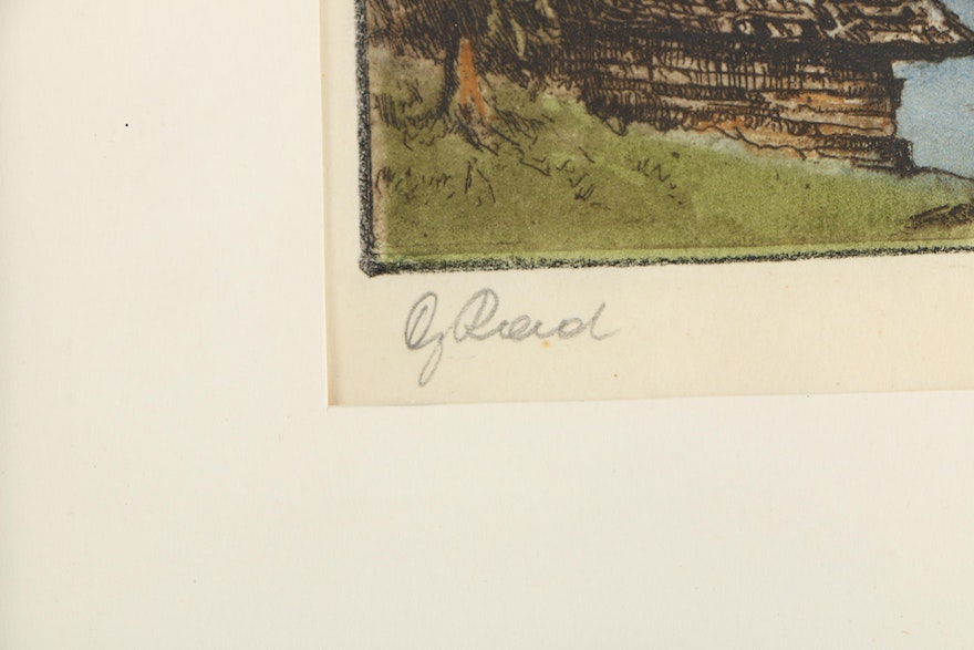 Signed Etching of Landscape with Cabin
