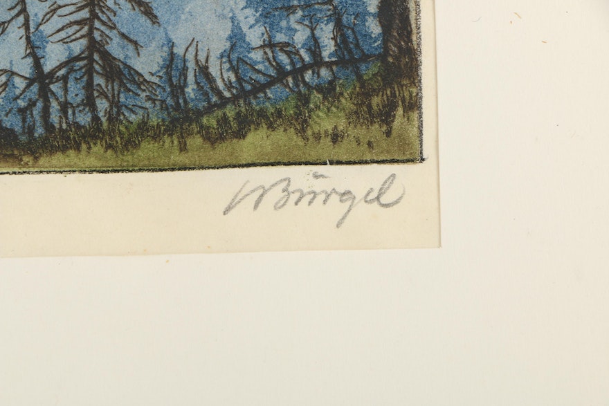 Signed Etching of Landscape with Cabin