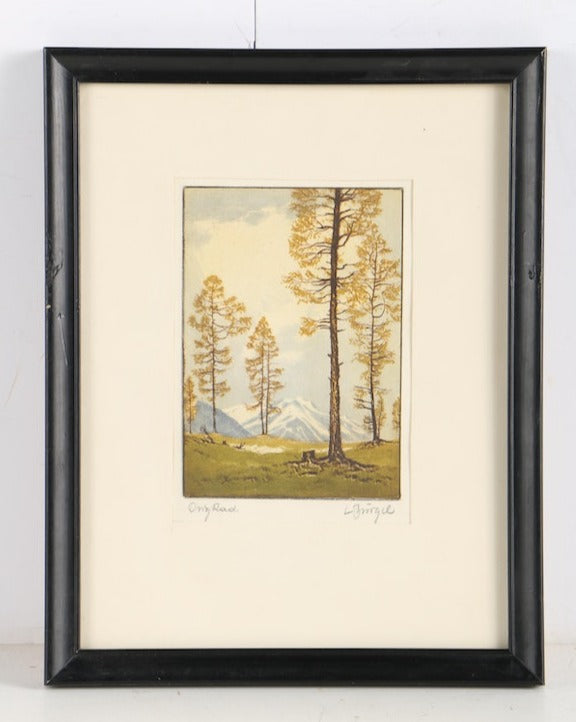 Signed Etching of Mountain Landscape