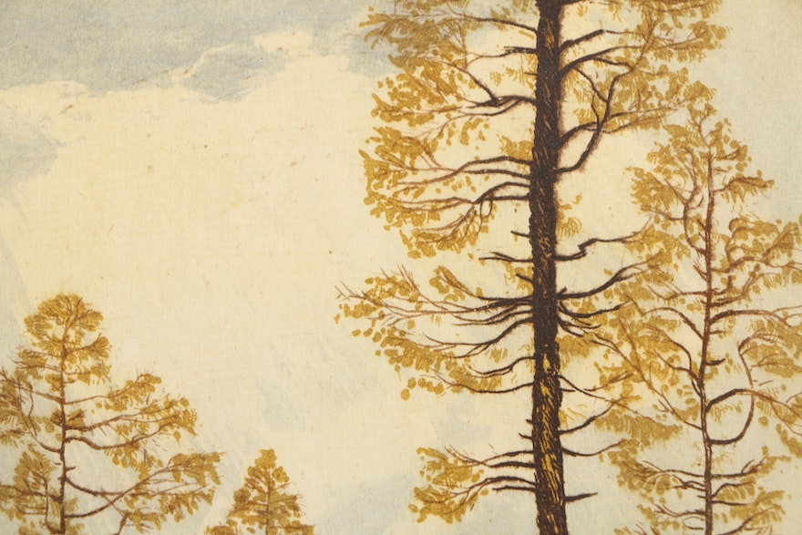 Signed Etching of Mountain Landscape