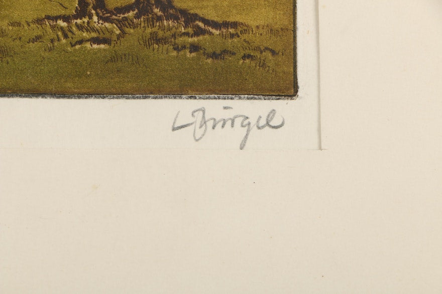 Signed Etching of Mountain Landscape