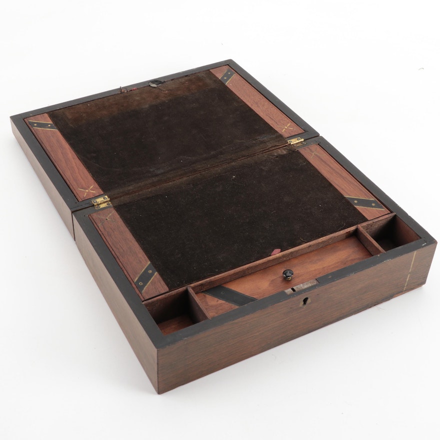 English 19th-Century Walnut Burl with Inlay Writing Desk, circa 1850s-1870s