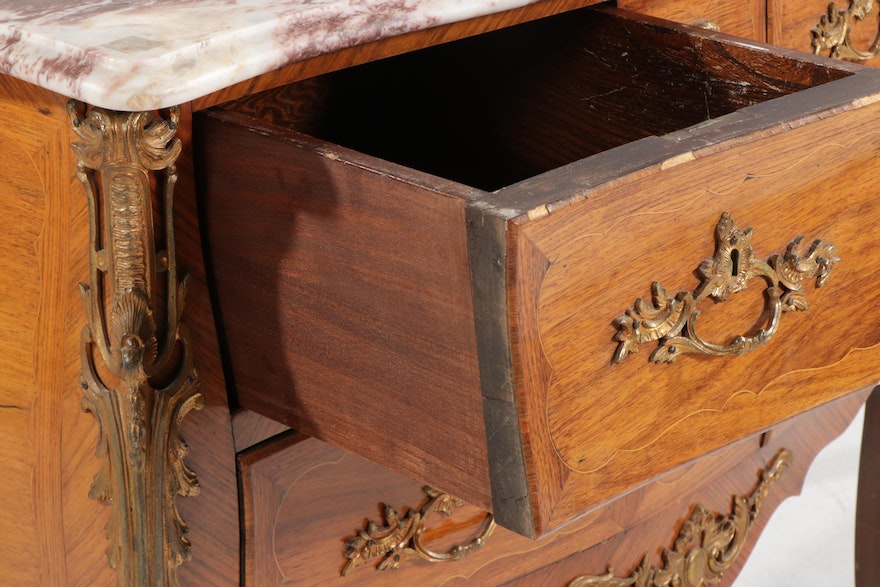 Louis XV Style Rouge Marble Top Kingwood Commode, 20th Century