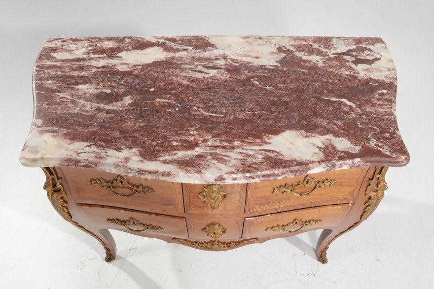 Louis XV Style Rouge Marble Top Kingwood Commode, 20th Century
