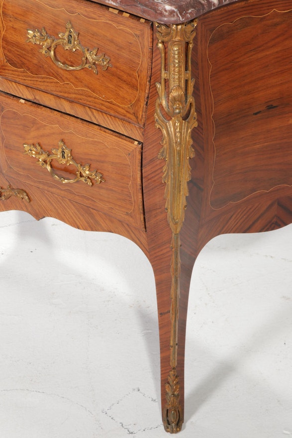 Louis XV Style Rouge Marble Top Kingwood Commode, 20th Century