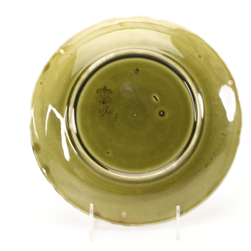 Rare Majolica Plate Green with Pink Flower