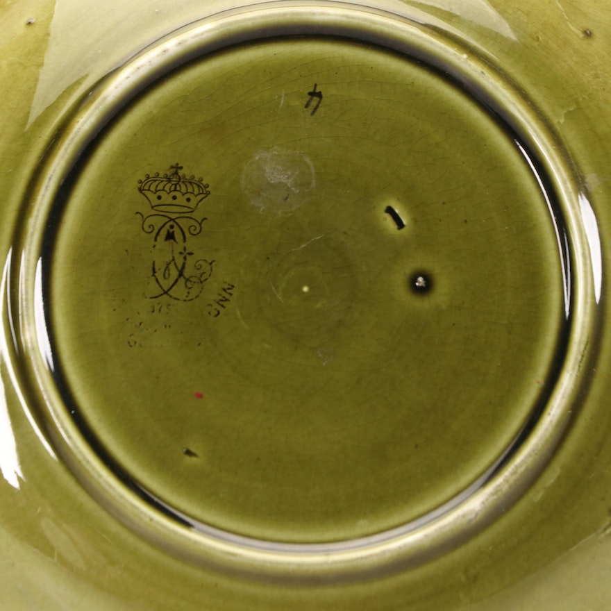 Rare Majolica Plate Green with Pink Flower