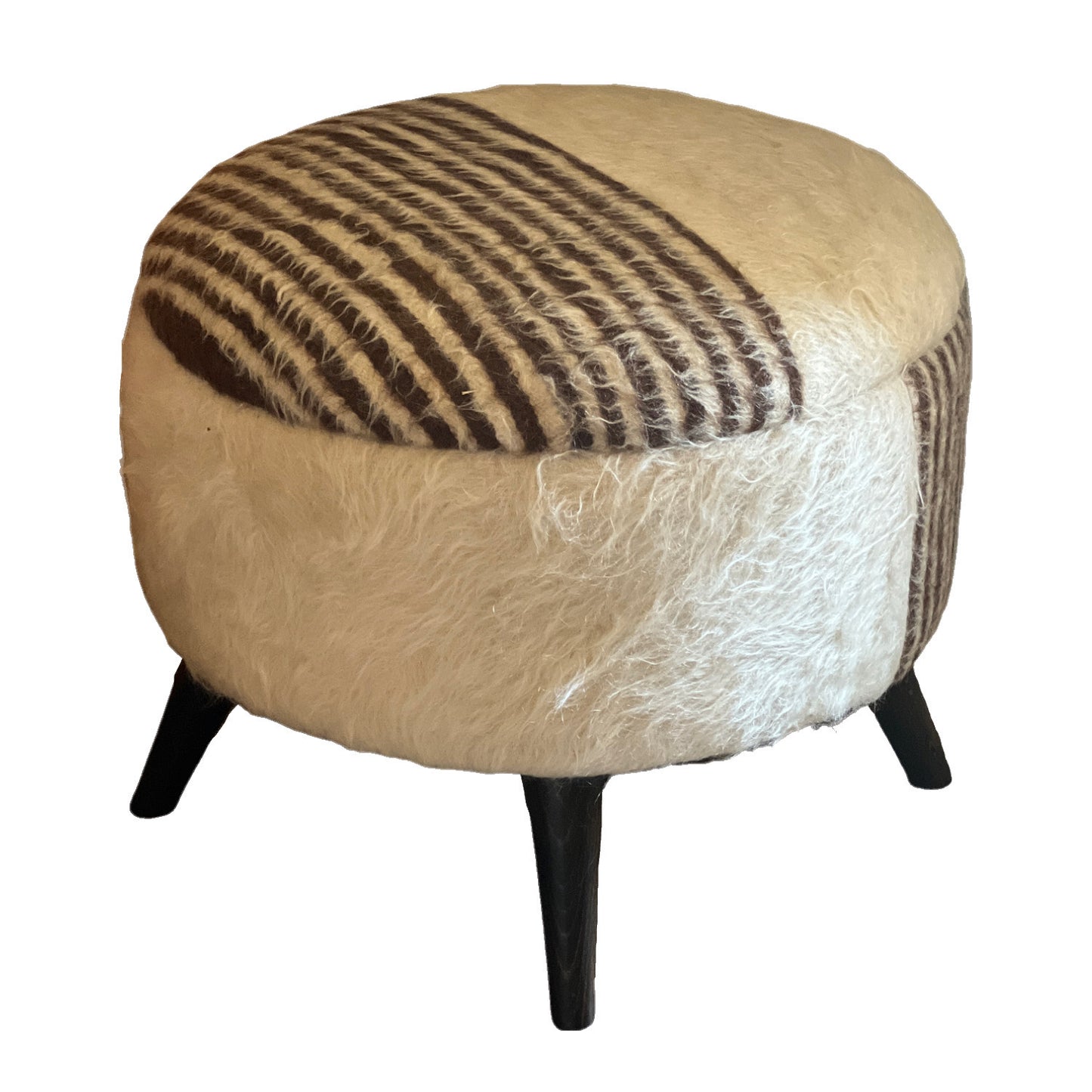 Medium Angora Black and White Stripe Ottoman