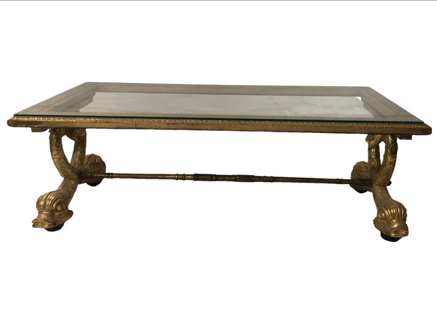 Vintage Wood Carved & Gold Gilt Cocktail Table with Dolphin Motif