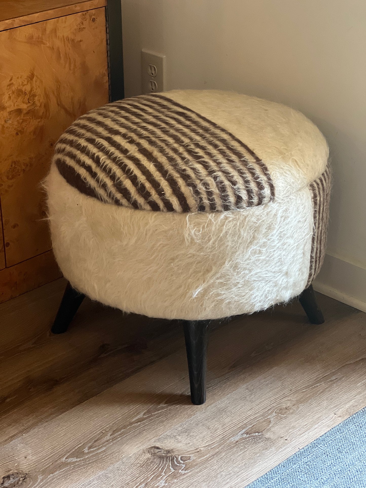 Medium Angora Black and White Stripe Ottoman