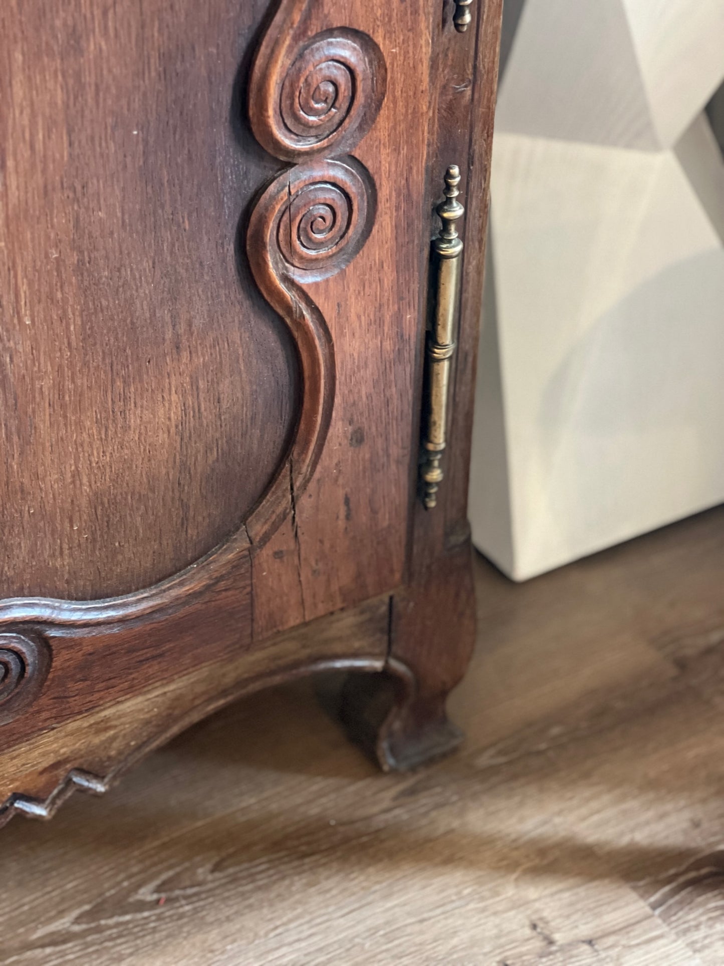 Antique French Carved Oak Buffet with Brass Accents