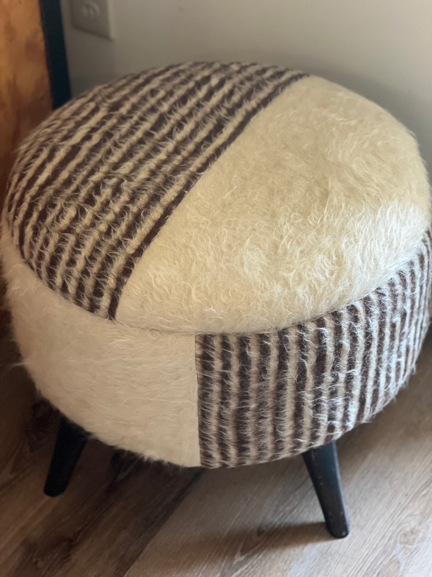 Medium Angora Black and White Stripe Ottoman