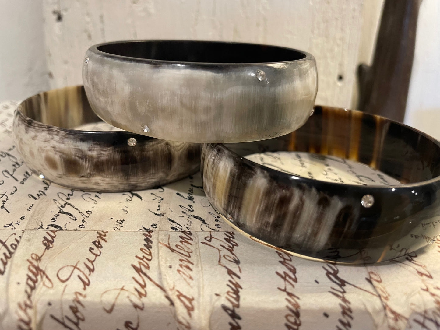 Horn Wide Bangle with Inset Crystals