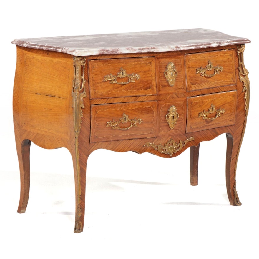 Louis XV Style Rouge Marble Top Kingwood Commode, 20th Century