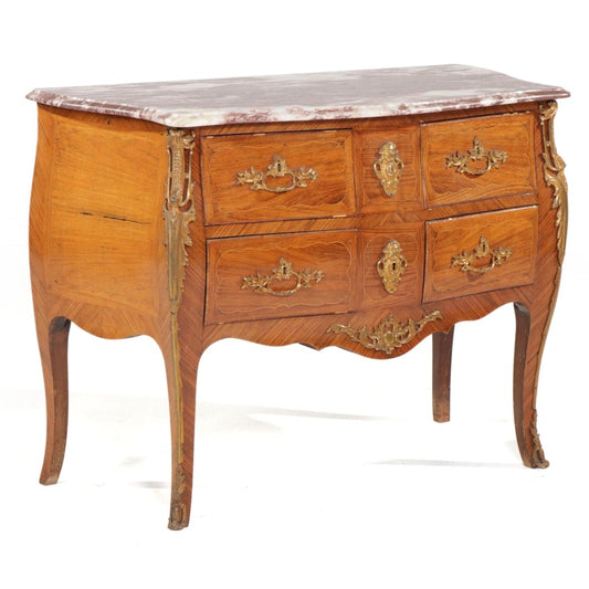 Louis XV Style Rouge Marble Top Kingwood Commode, 20th Century