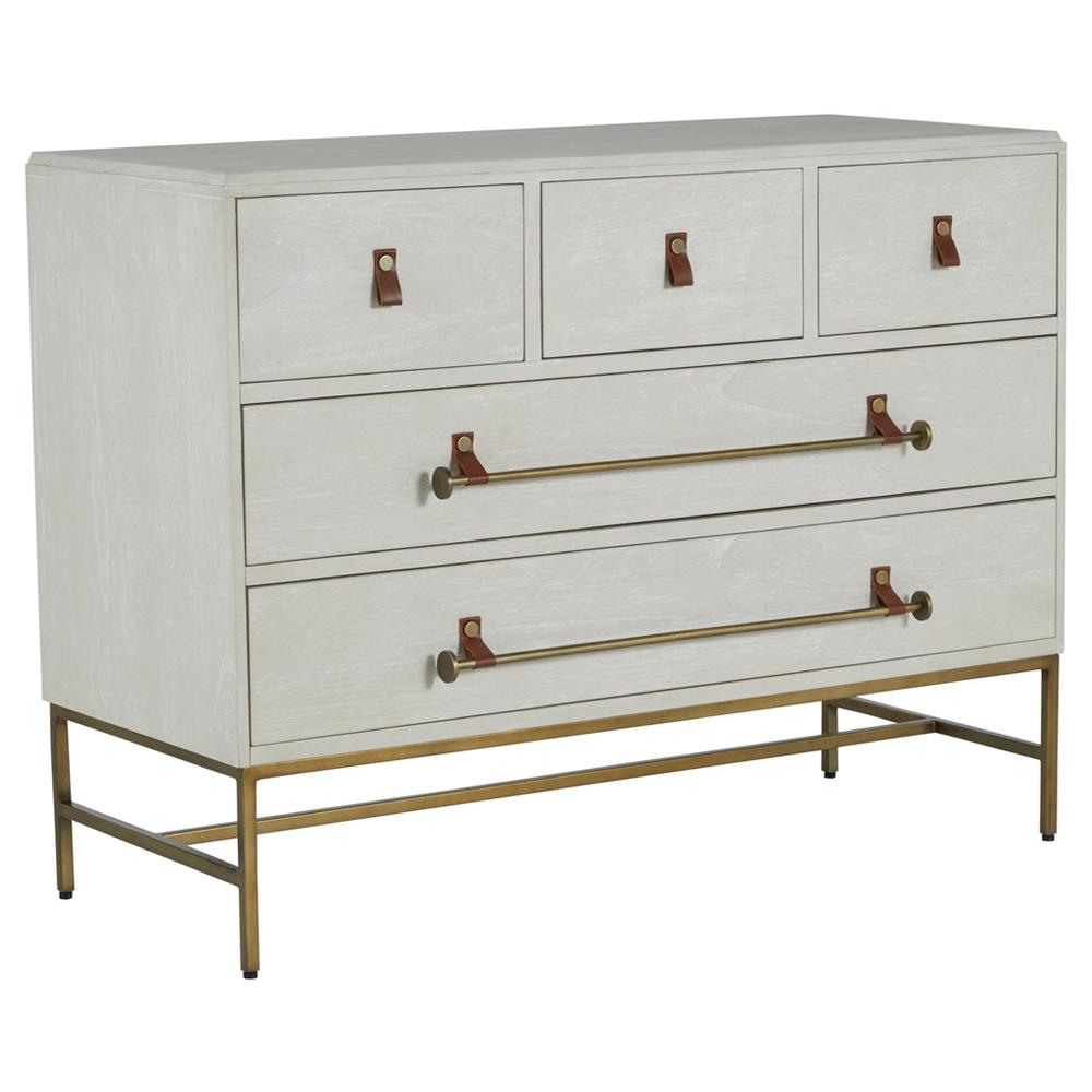 Maya 5-drawer White Dresser with Leather and Gold Hardware