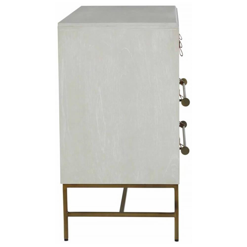 Maya 5-drawer White Dresser with Leather and Gold Hardware