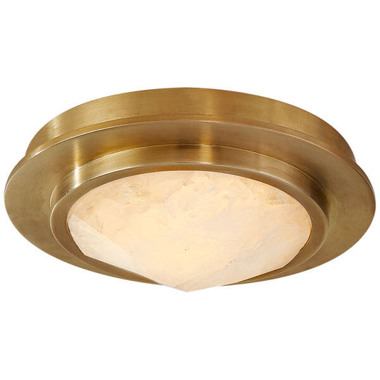 Halcyon Solitaire Bezel Flush Mount in Antique-Burnished Brass Natural Quartz