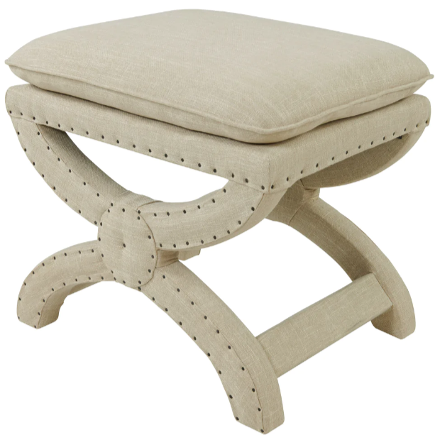 Flax Nailhead Bench Ottoman