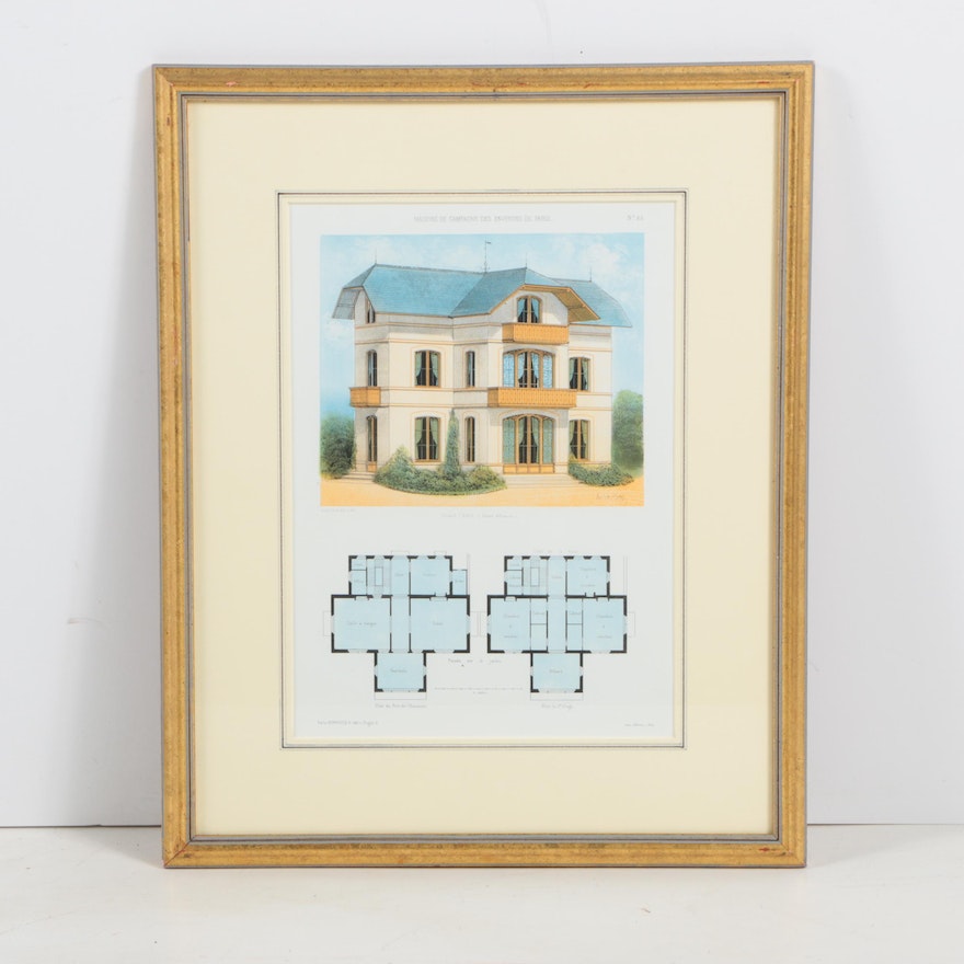 Color Lithograph After Victor Petit of Architectural Plans