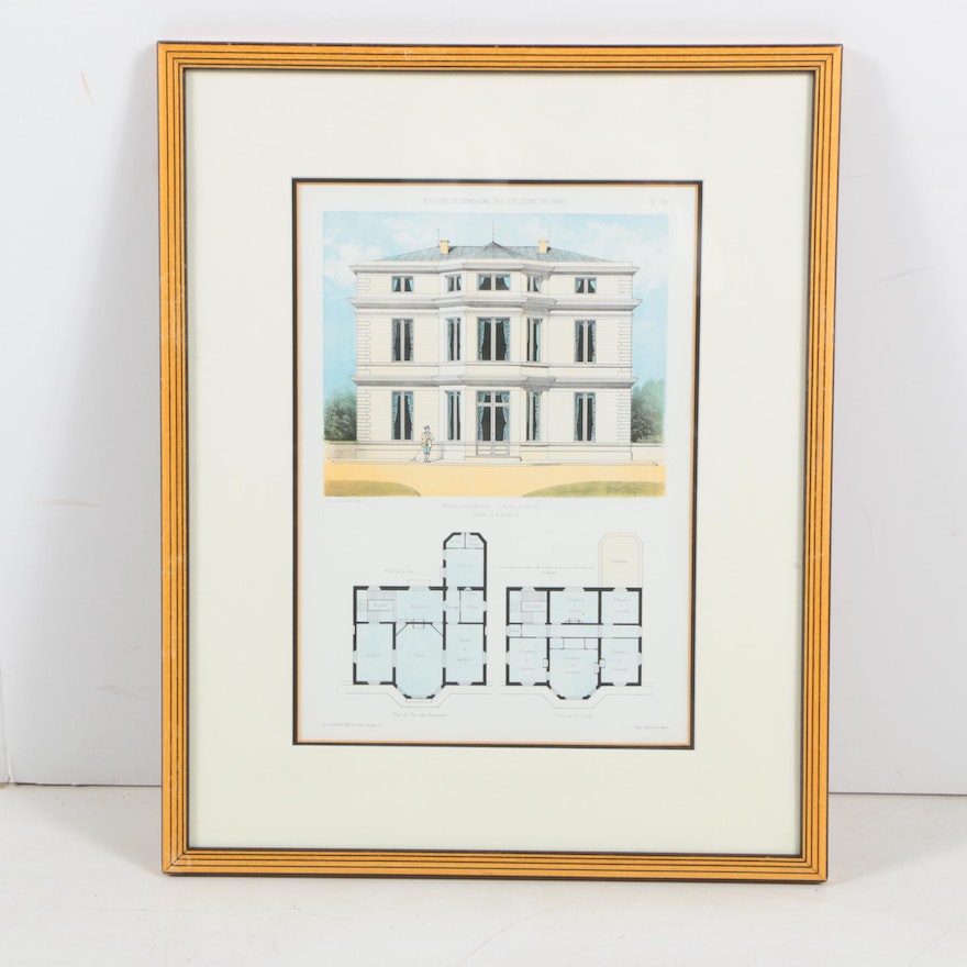 Color Lithograph After Victor Petit of Architectural Plans