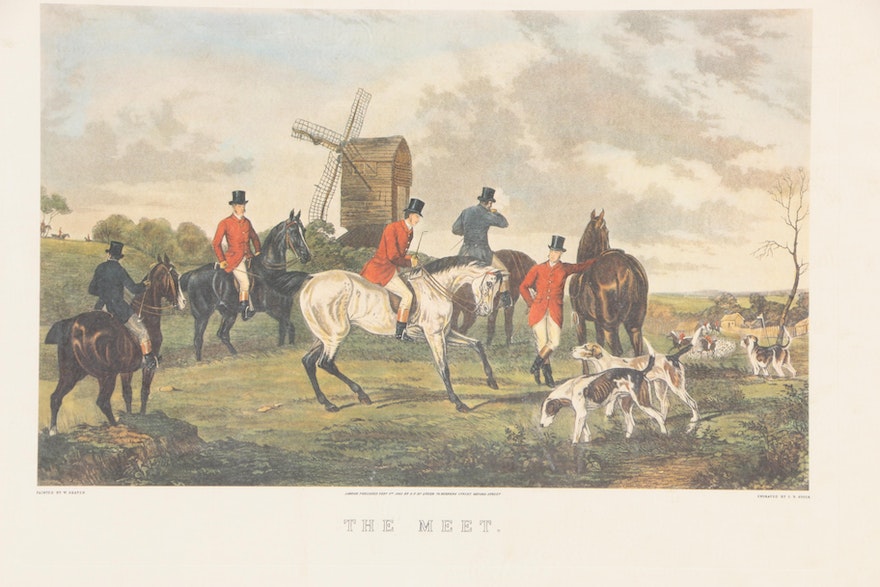 Offset Lithograph Print After C. R. Stock Engraving, "The Meet"