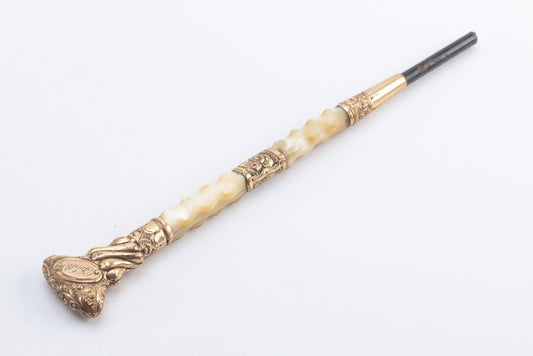 Vintage Brass and Mother of Pearl Walking Stick Handle