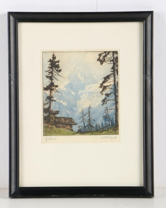 Signed Etching of Landscape with Cabin