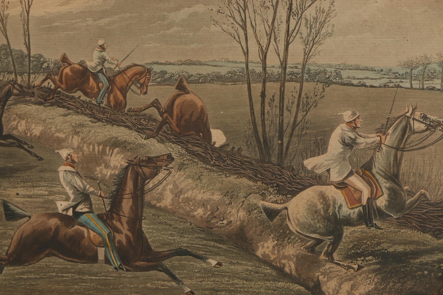 Pair of Hand-Colored Etchings After Henry Alken "The First Steeplechase on Record"