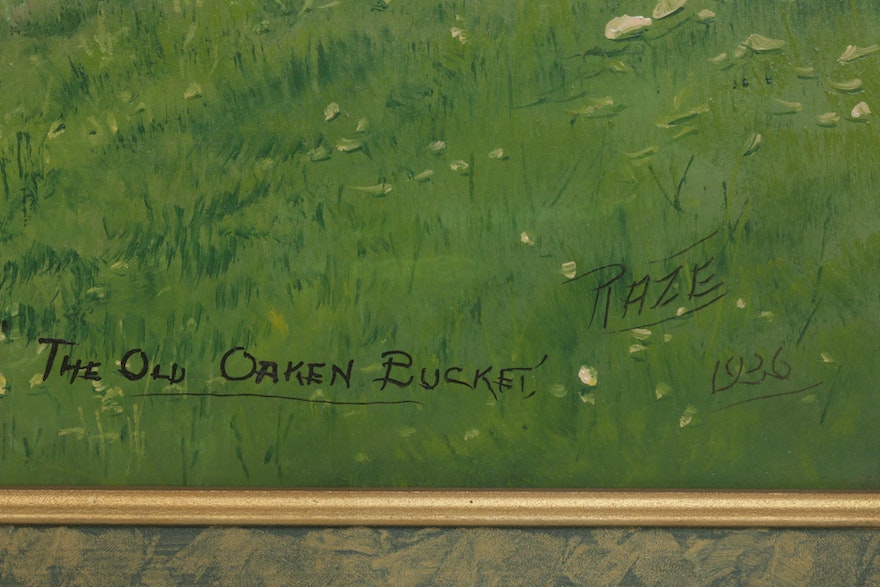 1936 Pastoral Landscape Oil Painting "The Old Oaken Bucket"