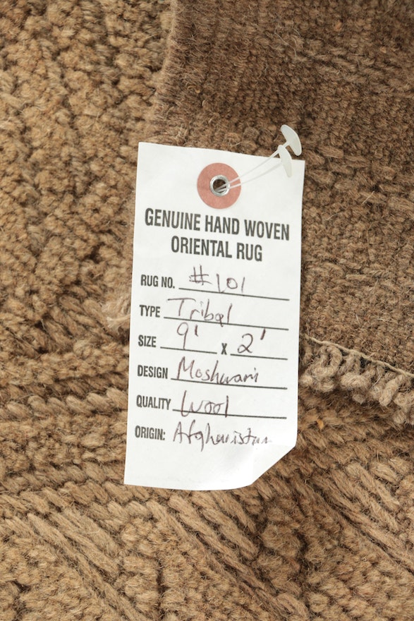 Hand-Knotted Afghan Mashwani Wool Carpet Runner, 2'2"x9'