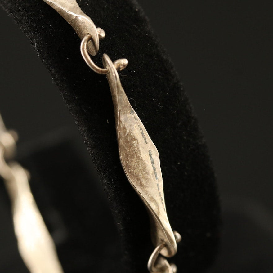 Sterling Silver Hammered Tapered Link Bracelet