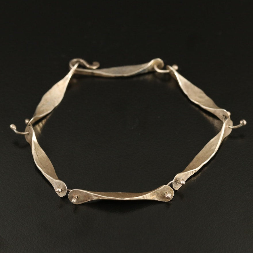 Sterling Silver Hammered Tapered Link Bracelet