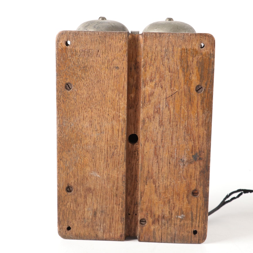 Western Electric 295-A Oak Wall Ringer Box, and Battery Box, Early 20th C