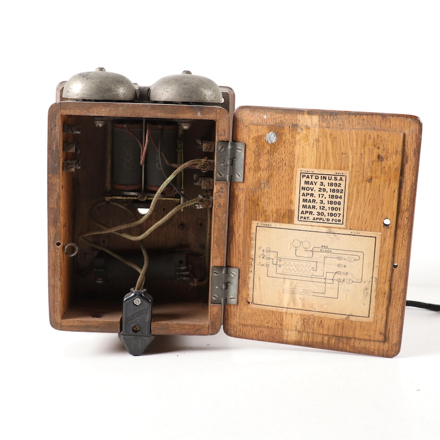 Western Electric 295-A Oak Wall Ringer Box, and Battery Box, Early 20th C