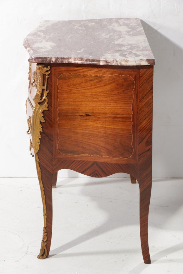 Louis XV Style Rouge Marble Top Kingwood Commode, 20th Century