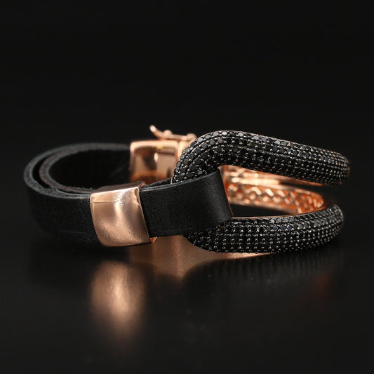 Bronze Black Spinel Loop Leather Bracelet