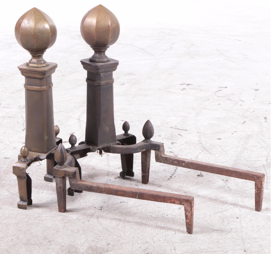 Vintage Brass Plated Fireplace Andirons