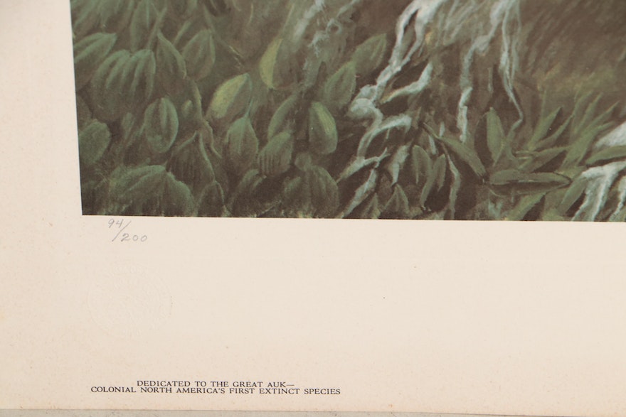 John A. Ruthven Offset Lithograph "The Great Auk," Circa 1970