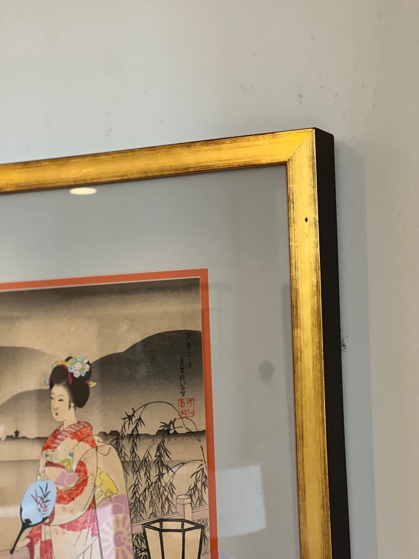 Framed East Asian Style Gouache Painting on Paper of Woman