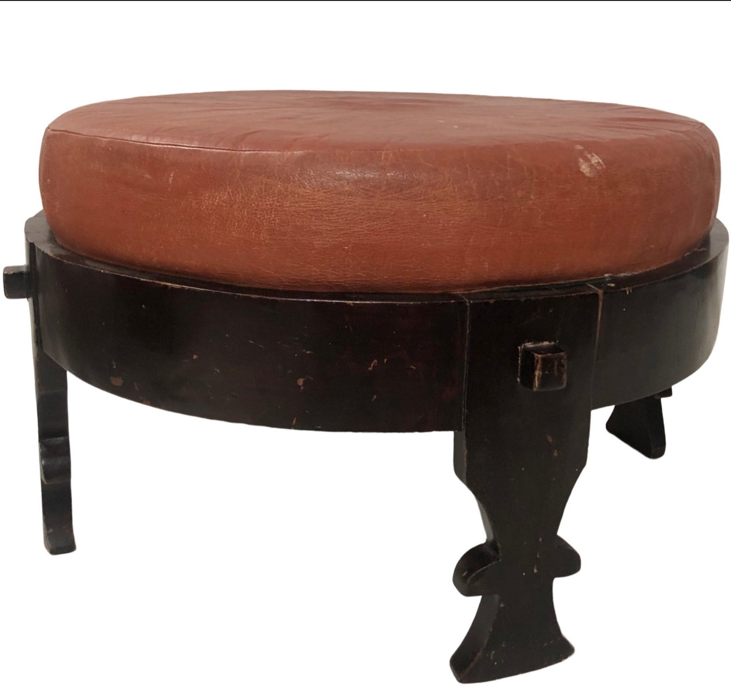 Vintage Round Leather Ottoman