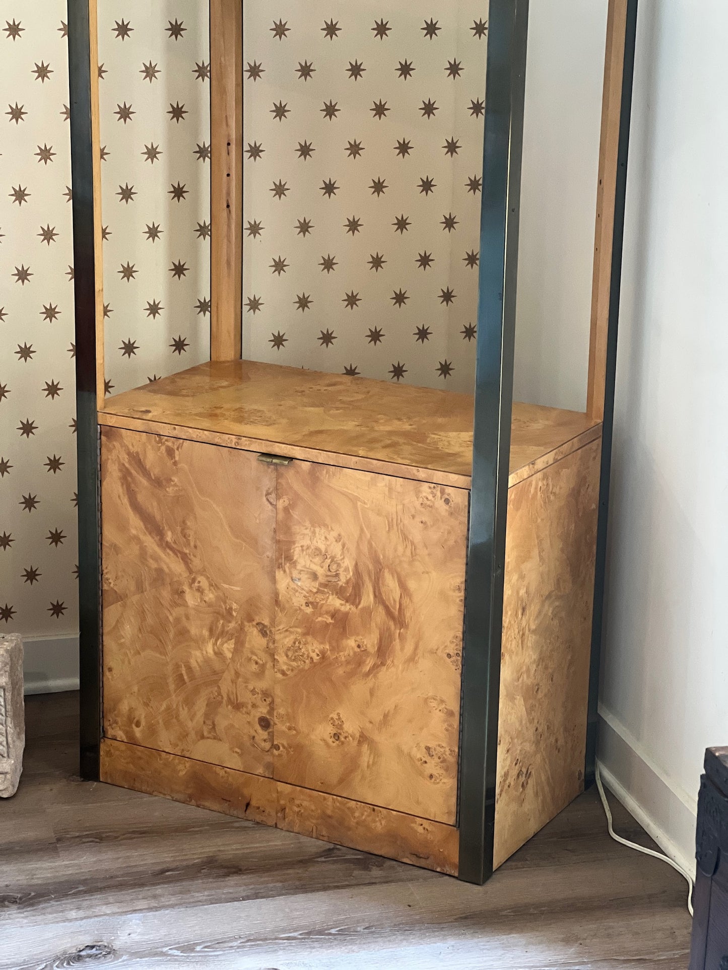 Vintage Burl Wood Etagere with Brass Accents