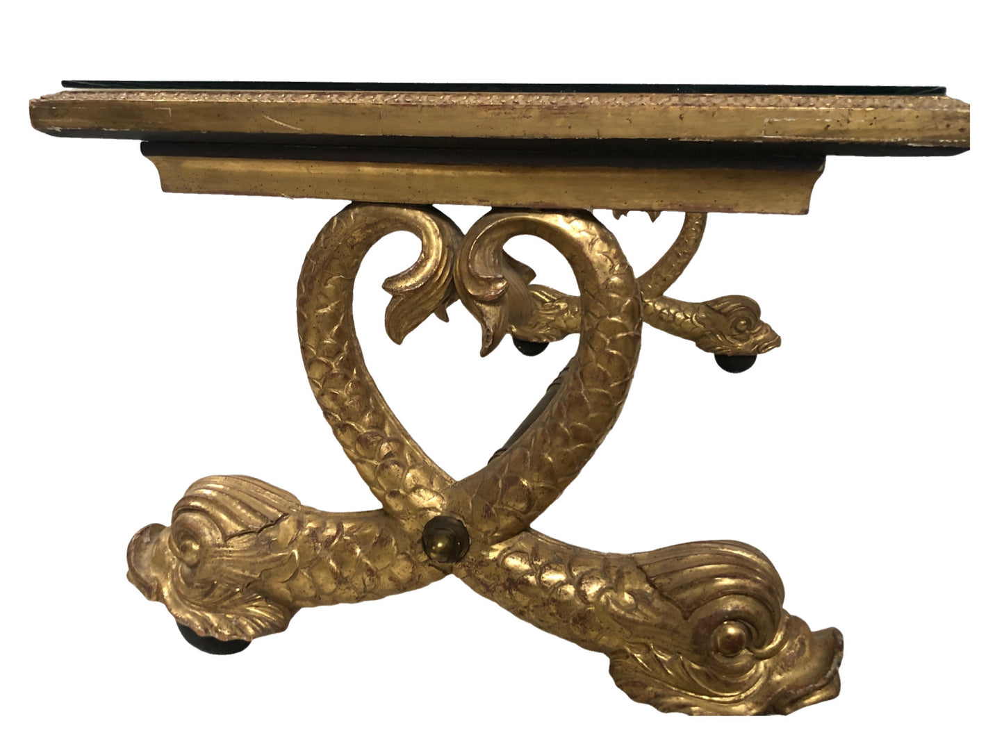 Vintage Wood Carved & Gold Gilt Cocktail Table with Dolphin Motif