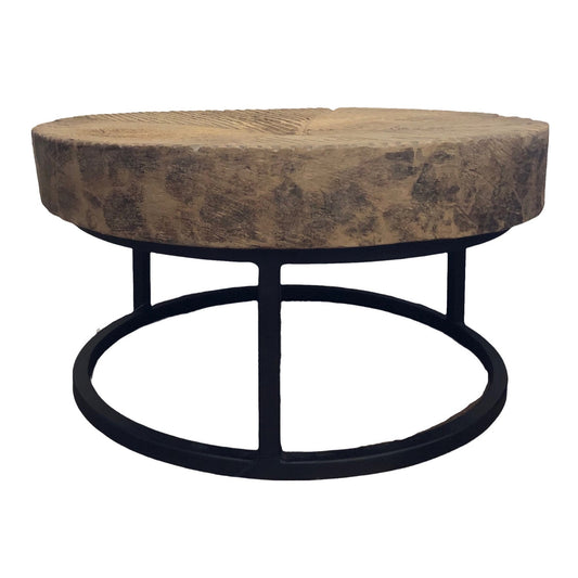 Coffee Table Hand Crafted from Antique Wooden Grinding Wheel