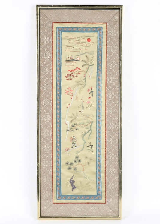 Vintage Framed Chinese Embroidered Textile - Blue