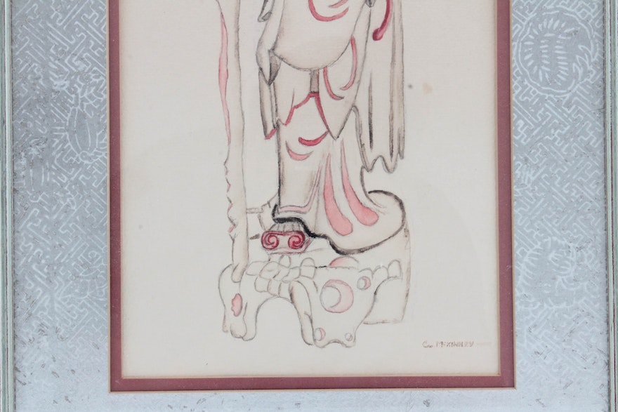 Vintage C. McKinney Chinese Immortal Shouxing Watercolor