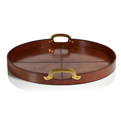 Aspen Leather with Brass Handles Round Tray