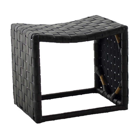 Dover Black Leather and Rattan Stool